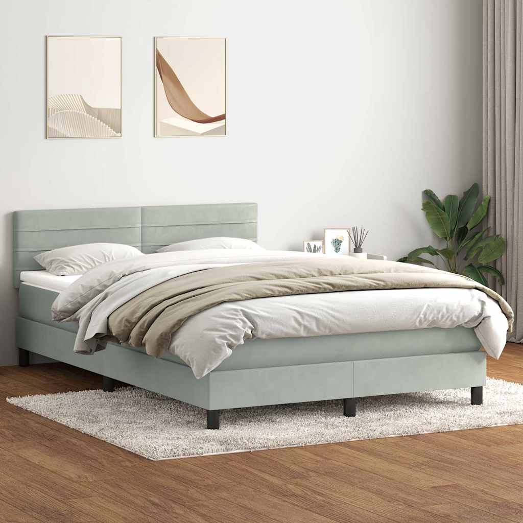 Sommier à lattes de lit et matelas et LED gris clair 140x210cm velours - XIOS