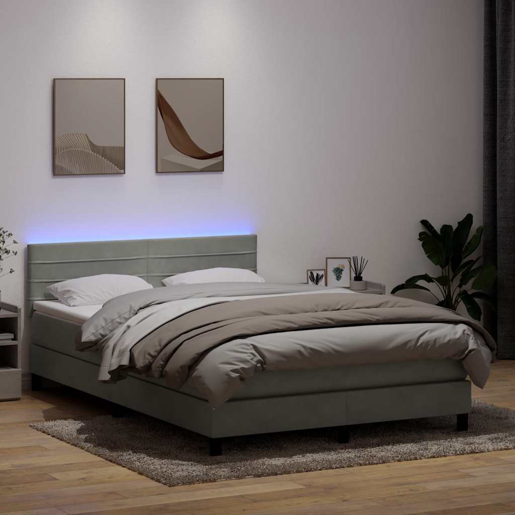 Sommier à lattes de lit et matelas et LED gris clair 140x210cm velours - XIOS