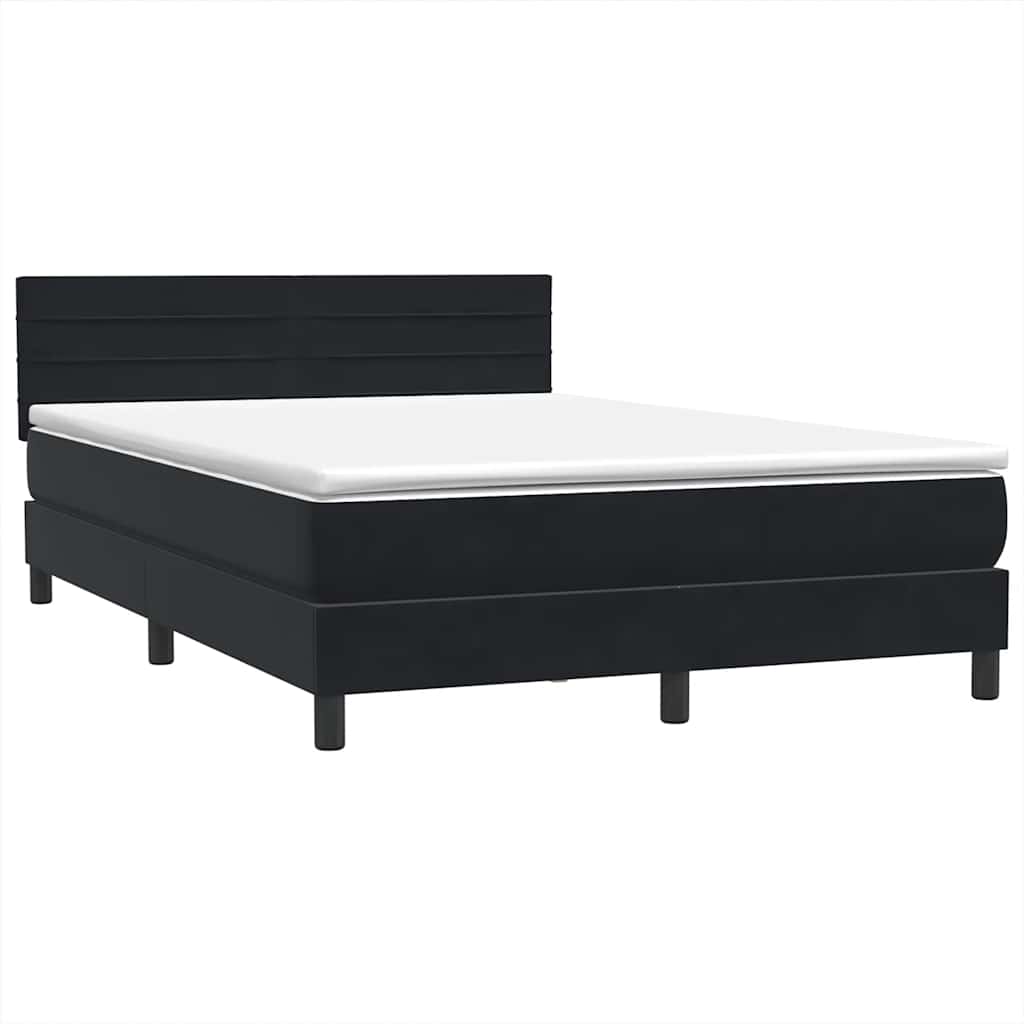 Sommier à lattes de lit avec matelas et LED noir 140x210 cm velours - XIOS