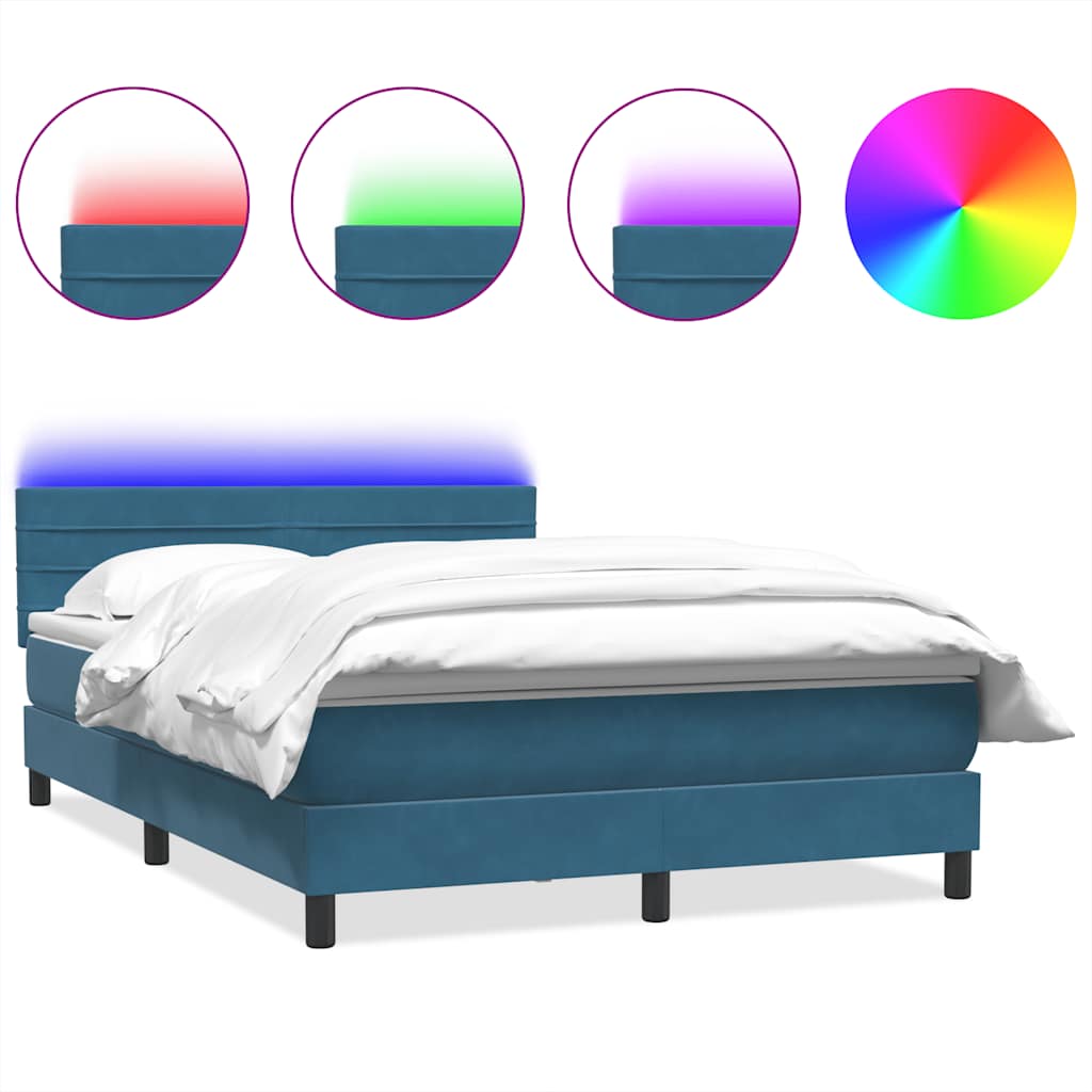 Sommier à lattes de lit et matelas et LED bleu foncé 140x210cm velours - XIOS