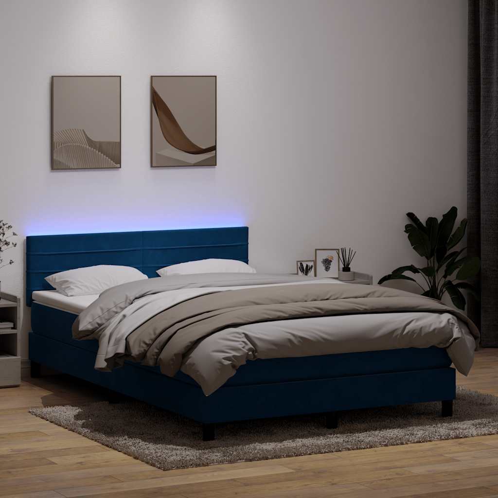 Sommier à lattes de lit et matelas et LED bleu foncé 140x210cm velours - XIOS