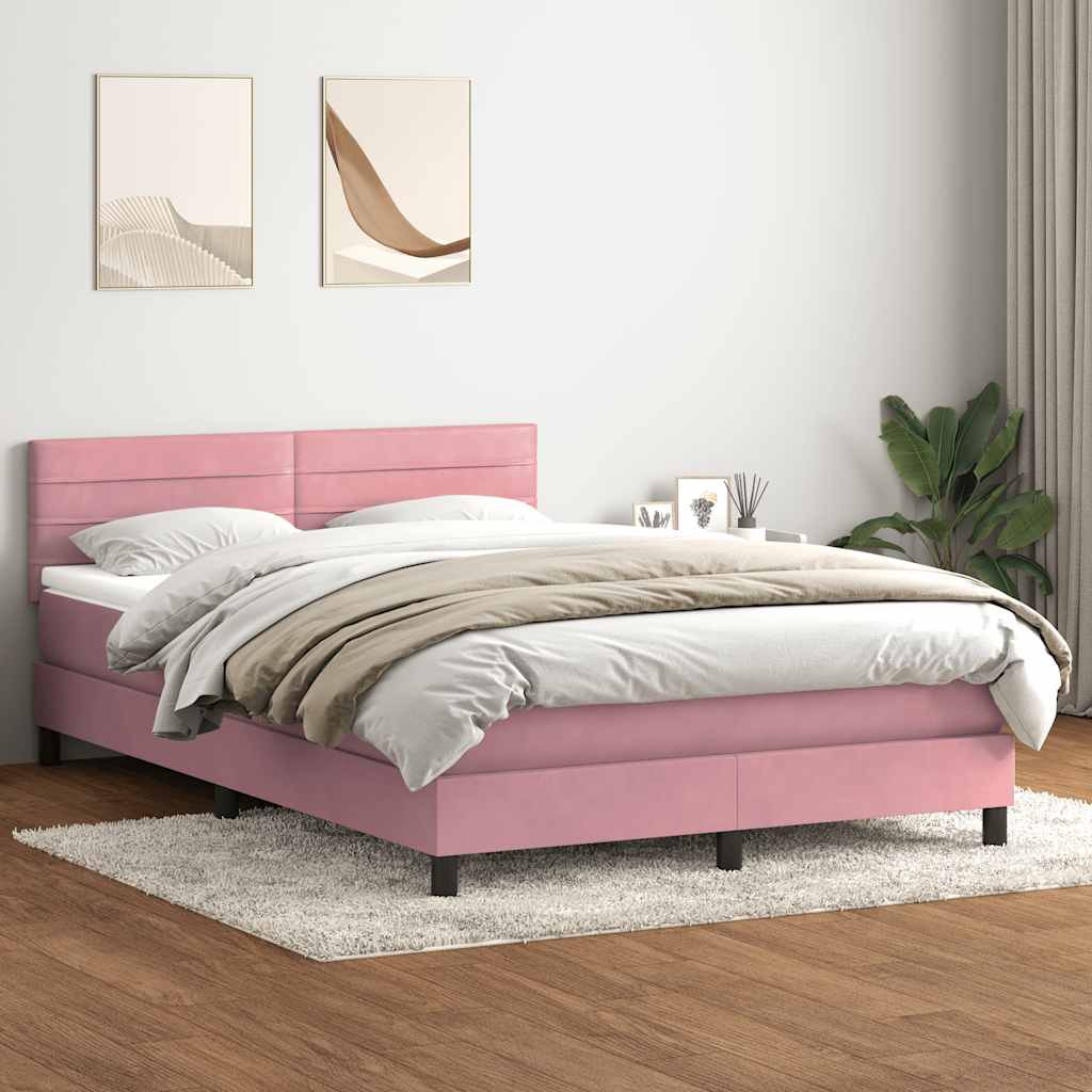 Sommier à lattes de lit avec matelas et LED rose 140x210 cm velours - XIOS