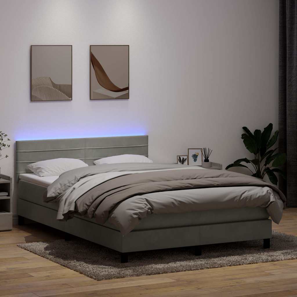 Sommier à lattes de lit et matelas et LED gris clair 160x210cm velours - XIOS