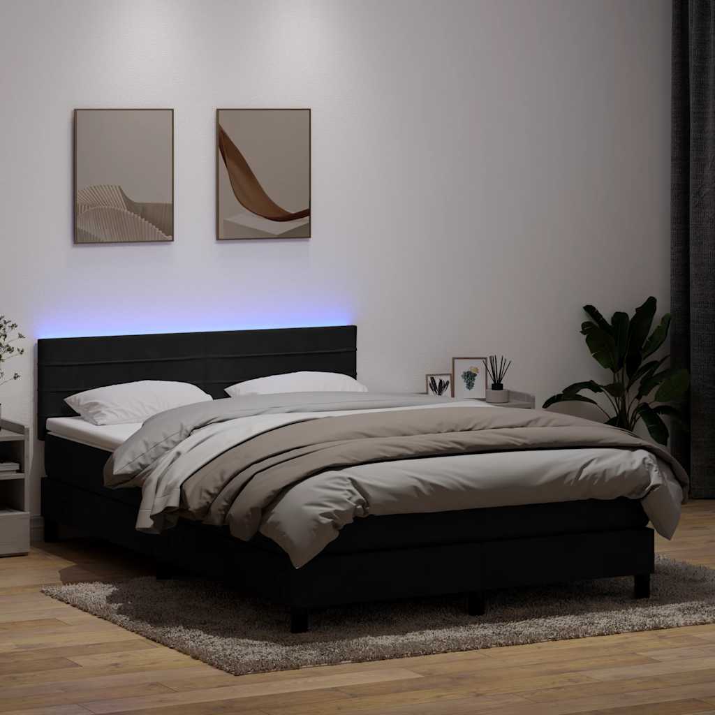 Sommier à lattes de lit avec matelas et LED noir 160x210 cm velours - XIOS
