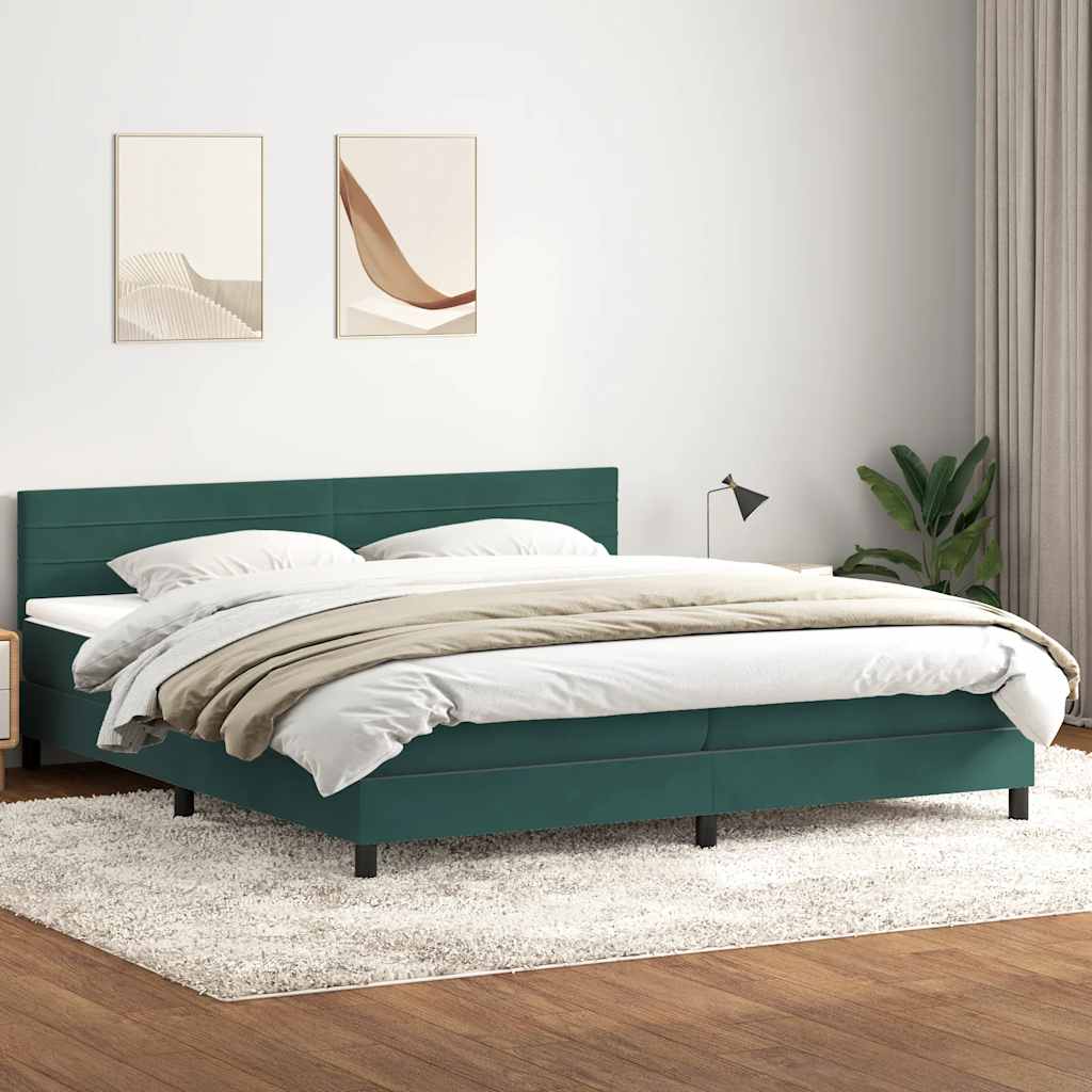 Sommier à lattes de lit et matelas et LED vert foncé 180x210cm velours - XIOS