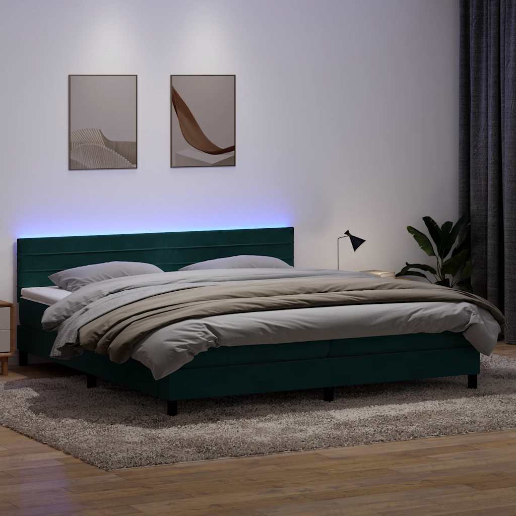 Sommier à lattes de lit et matelas et LED vert foncé 180x210cm velours - XIOS