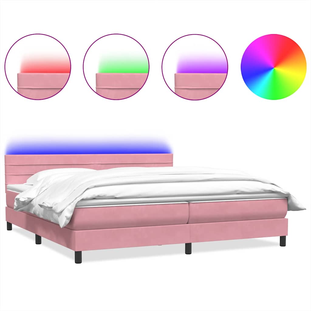 Sommier à lattes de lit avec matelas et LED rose 180x210 cm velours - XIOS