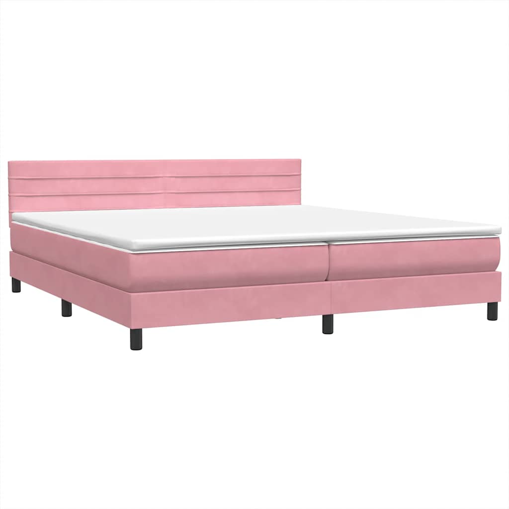 Sommier à lattes de lit avec matelas et LED rose 180x210 cm velours - XIOS