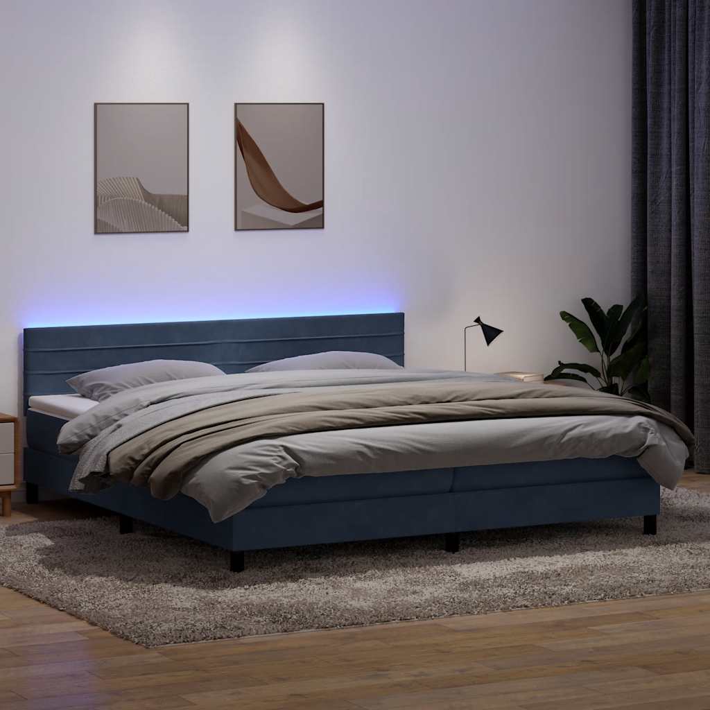 Sommier à lattes de lit et matelas et LED gris foncé 200x210cm velours - XIOS