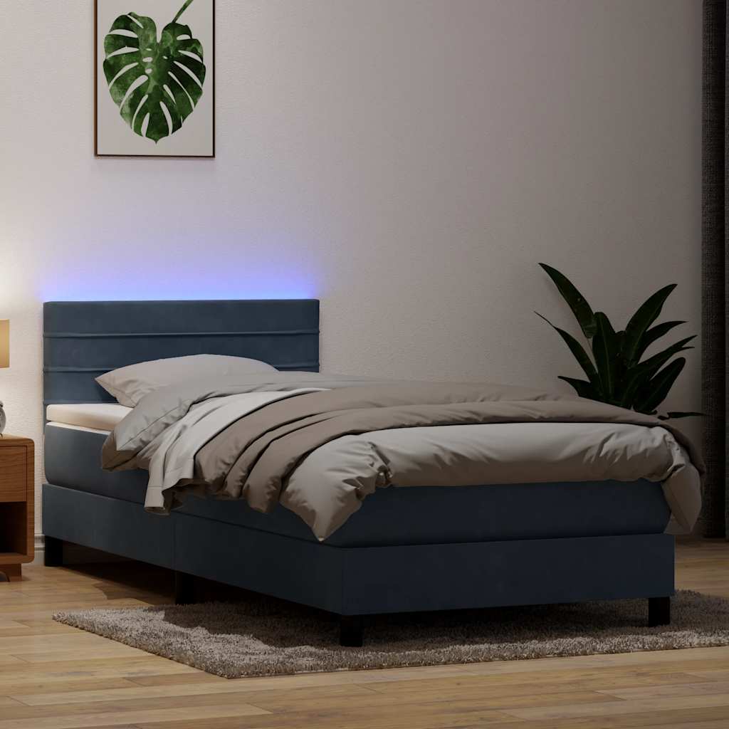 Sommier à lattes de lit et matelas et LED gris foncé 80x220 cm velours - XIOS
