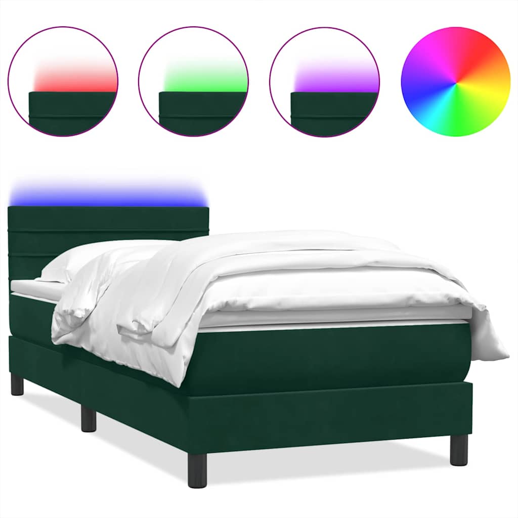 Sommier à lattes de lit et matelas et LED vert foncé 80x220 cm velours - XIOS
