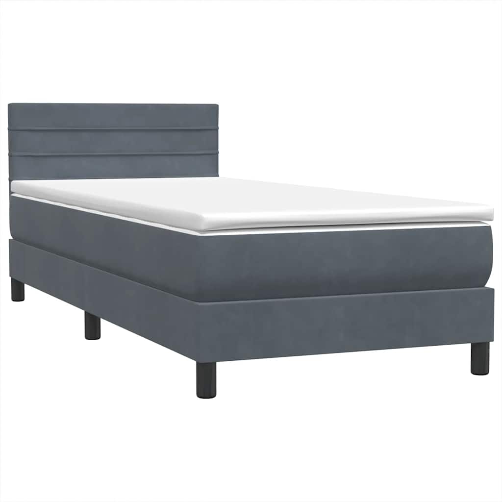 Sommier à lattes de lit et matelas et LED gris foncé 90x220 cm velours - XIOS