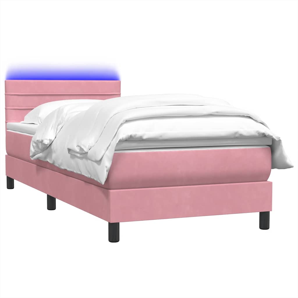 Sommier à lattes de lit avec matelas et LED rose 100x220 cm velours - XIOS