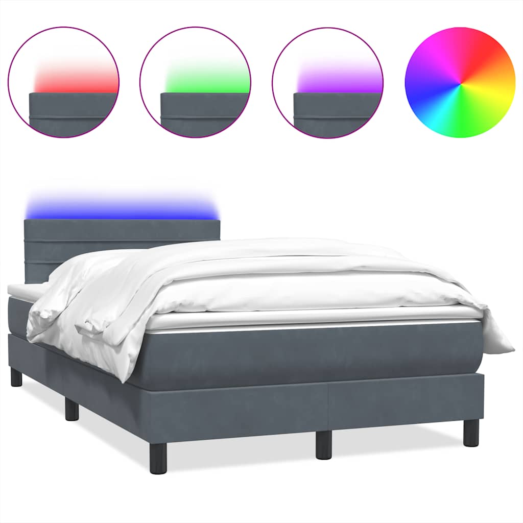 Sommier à lattes de lit et matelas et LED gris foncé 120x220cm velours - XIOS