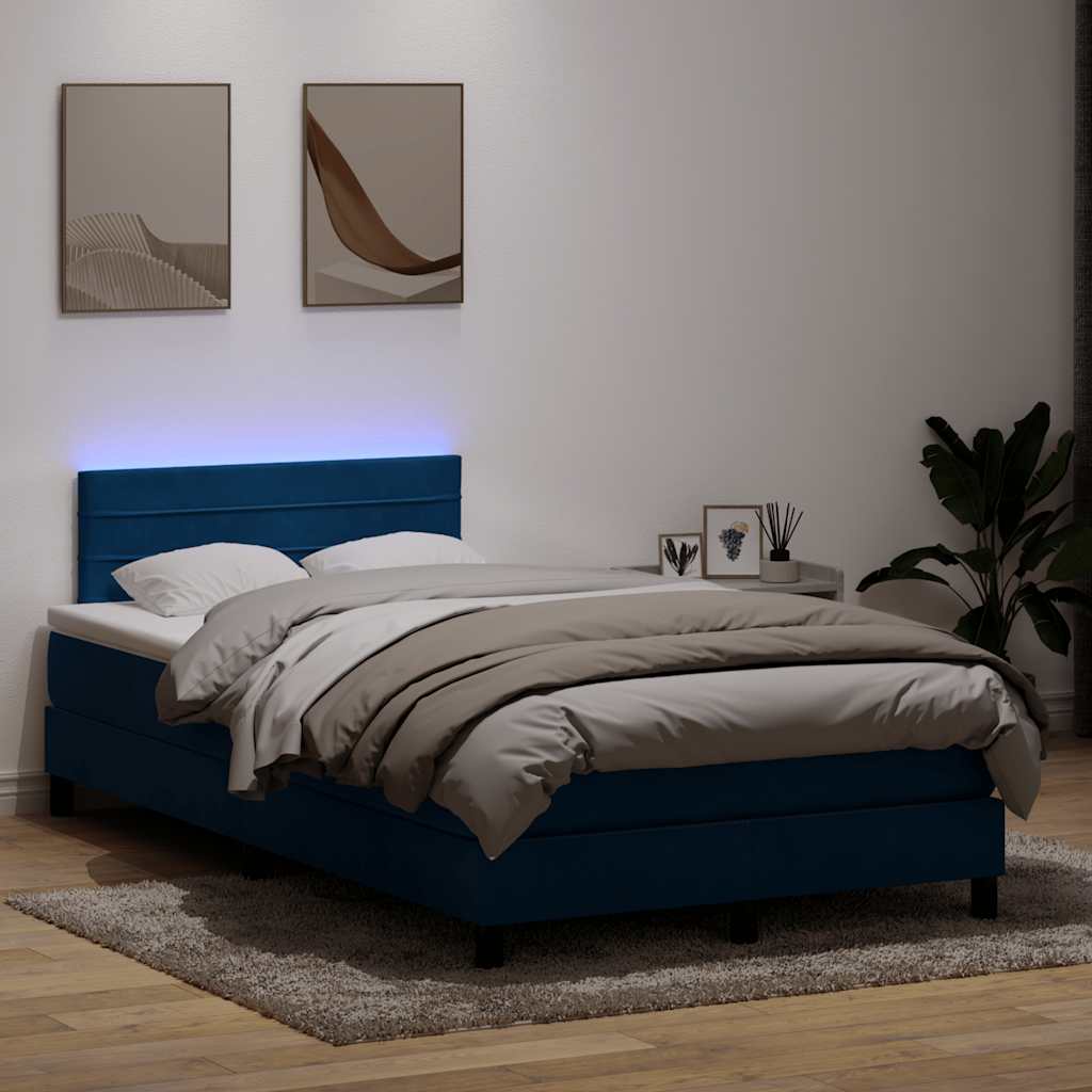 Sommier à lattes de lit et matelas et LED bleu foncé 120x220cm velours - XIOS