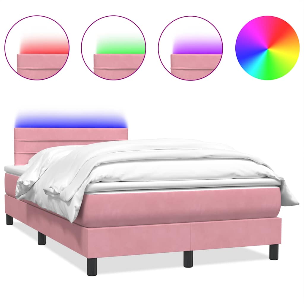 Sommier à lattes de lit avec matelas et LED rose 120x220 cm velours - XIOS