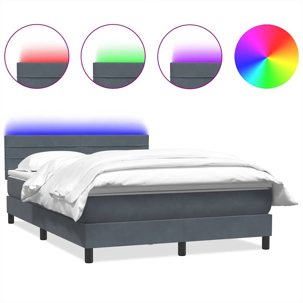 Sommier à lattes de lit et matelas et LED gris foncé 140x220cm velours - XIOS