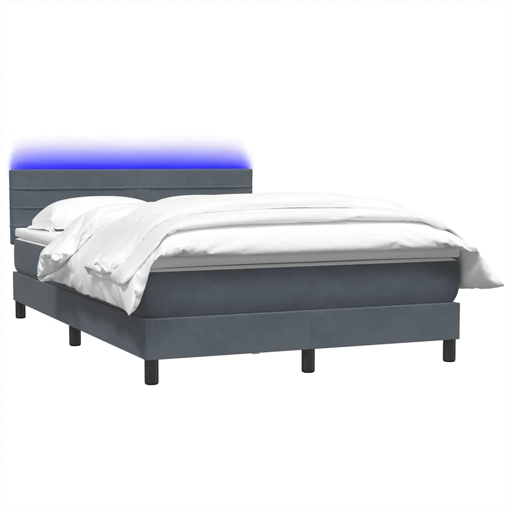 Sommier à lattes de lit et matelas et LED gris foncé 140x220cm velours - XIOS