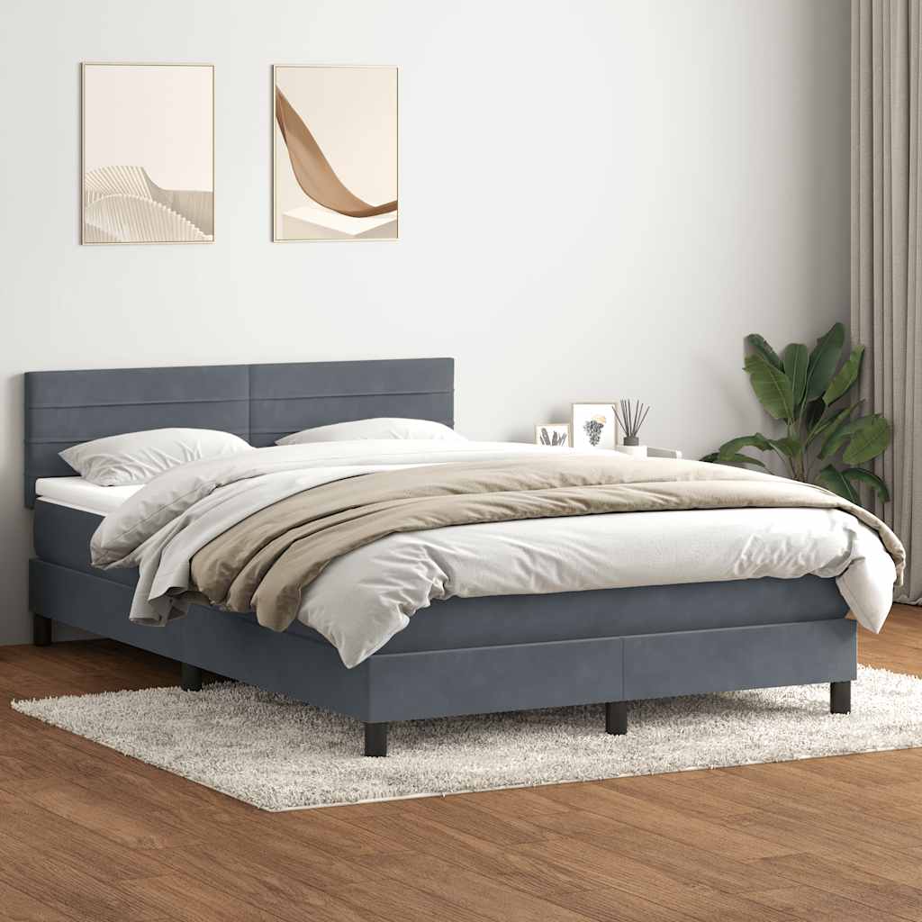 Sommier à lattes de lit et matelas et LED gris foncé 140x220cm velours - XIOS
