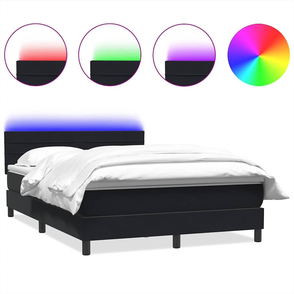 Sommier à lattes de lit avec matelas et LED noir 140x220 cm velours - XIOS