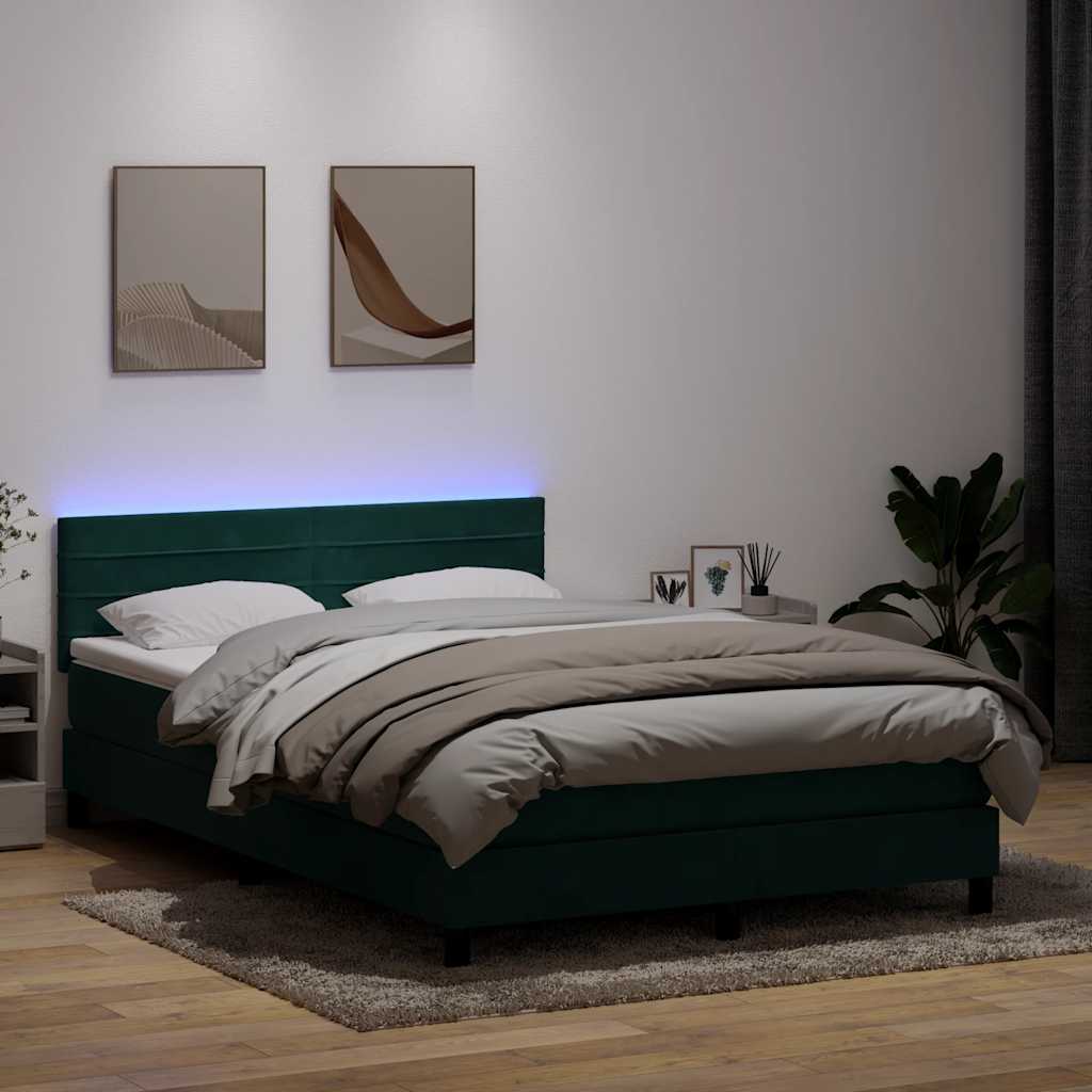 Sommier à lattes de lit et matelas et LED vert foncé 160x220cm velours - XIOS