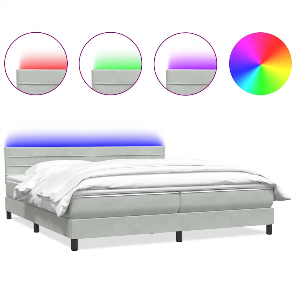 Sommier à lattes de lit et matelas et LED gris clair 180x220cm velours - XIOS