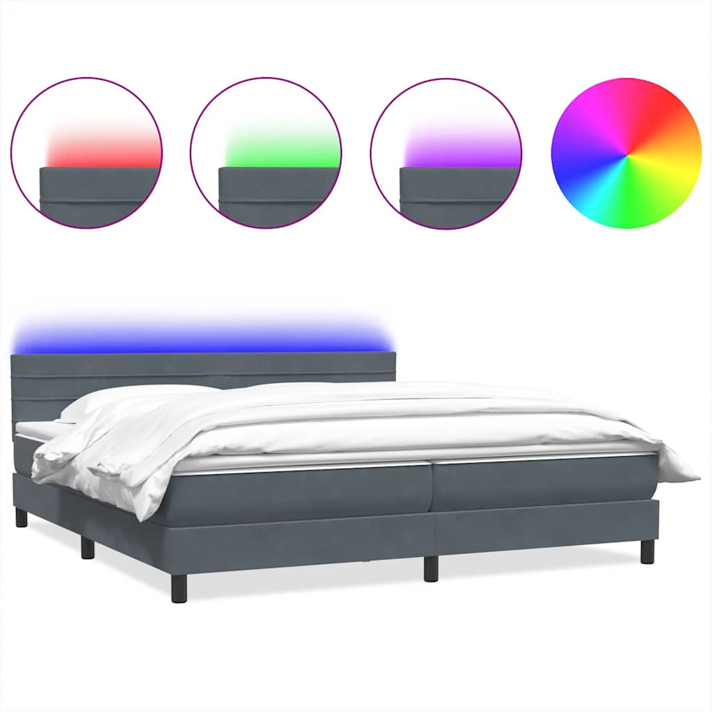 Sommier à lattes de lit et matelas et LED gris foncé 180x220cm velours - XIOS