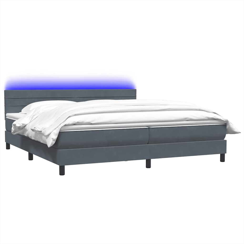 Sommier à lattes de lit et matelas et LED gris foncé 180x220cm velours - XIOS
