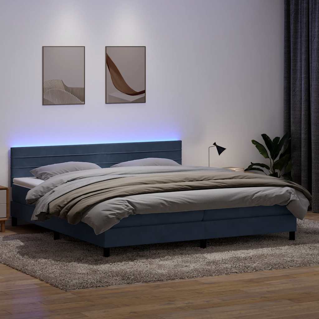 Sommier à lattes de lit et matelas et LED gris foncé 180x220cm velours - XIOS