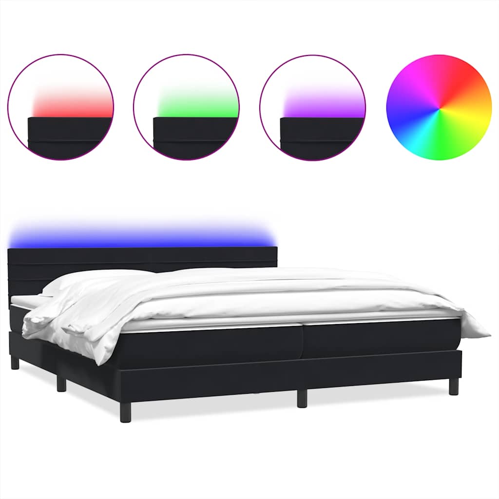 Sommier à lattes de lit avec matelas et LED noir 200x220 cm velours - XIOS