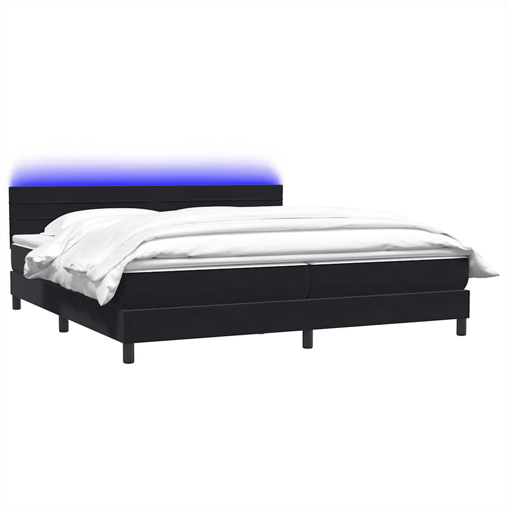 Sommier à lattes de lit avec matelas et LED noir 200x220 cm velours - XIOS