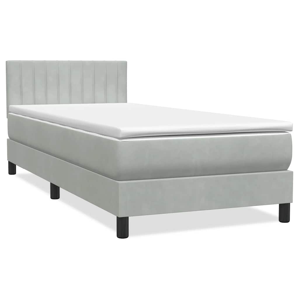 Sommier à lattes de lit et matelas et LED gris clair 80x210 cm velours - XIOS