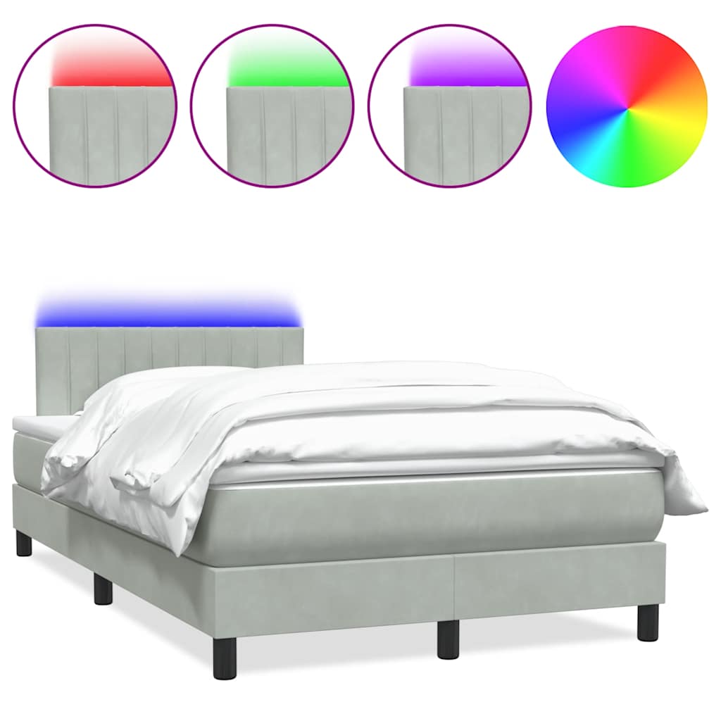 Sommier à lattes de lit et matelas et LED gris clair 120x210cm velours - XIOS
