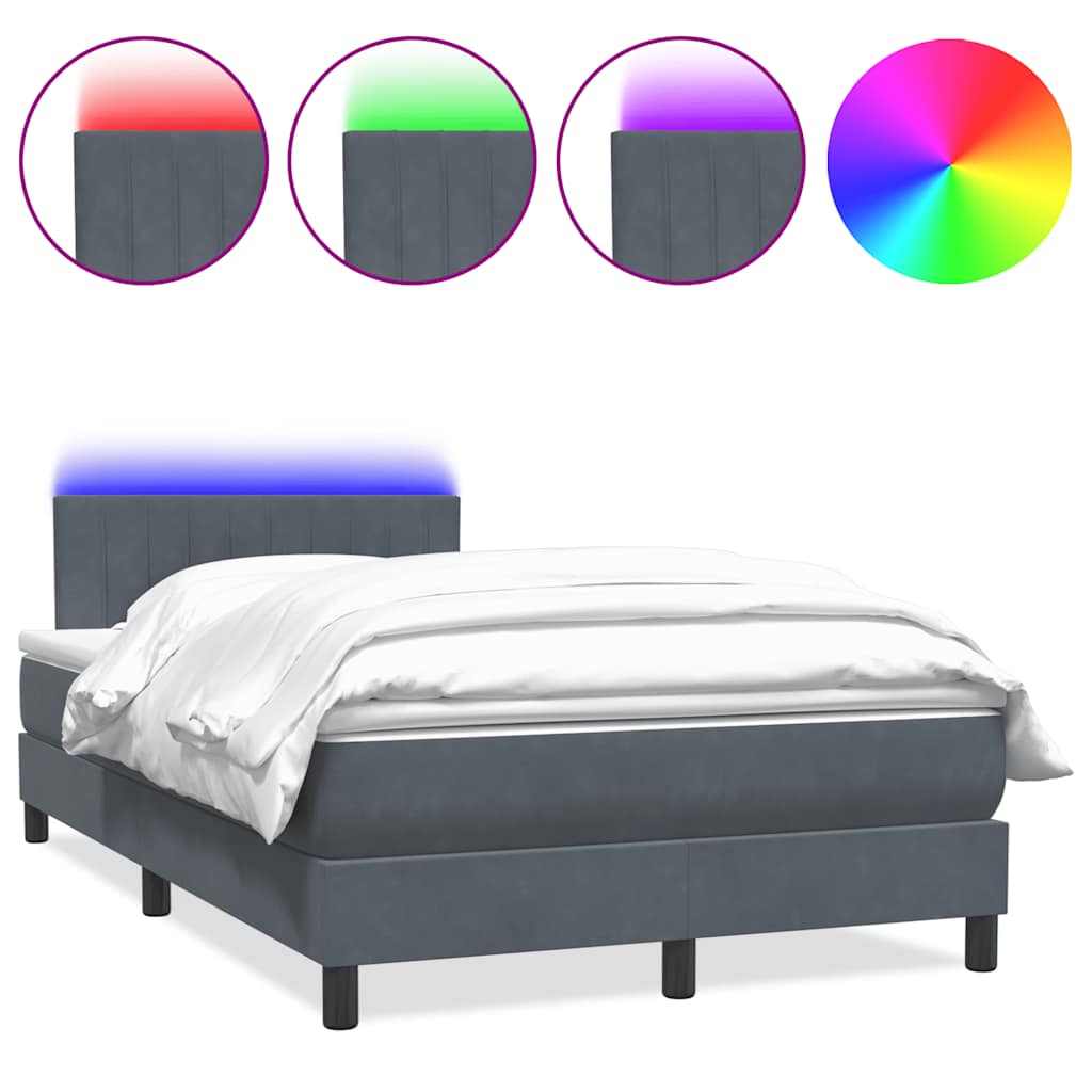 Sommier à lattes de lit et matelas et LED gris foncé 120x210cm velours - XIOS