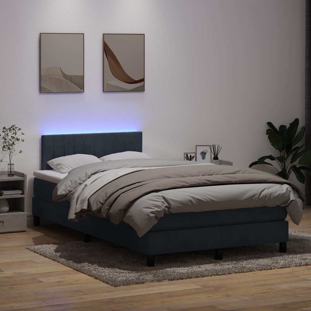 Sommier à lattes de lit et matelas et LED gris foncé 120x210cm velours - XIOS