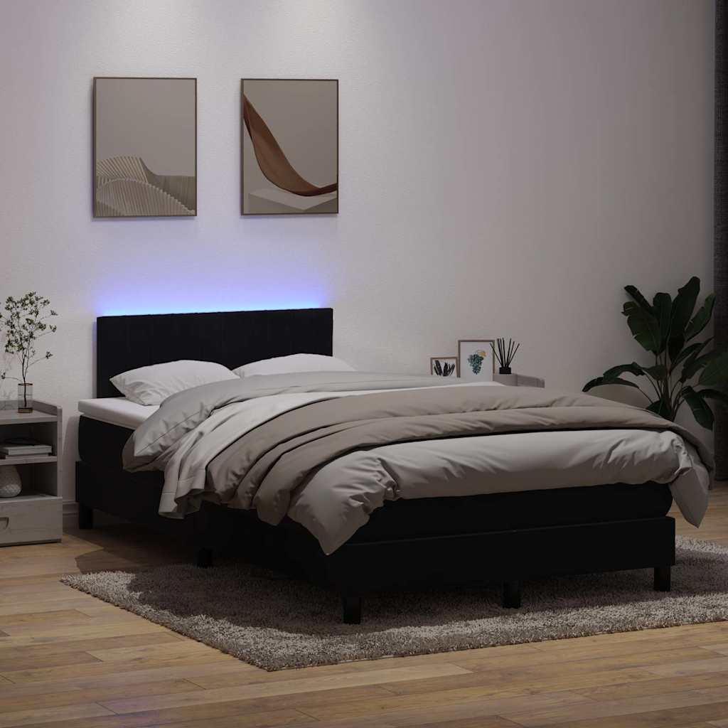 Sommier à lattes de lit avec matelas et LED noir 120x210 cm velours - XIOS