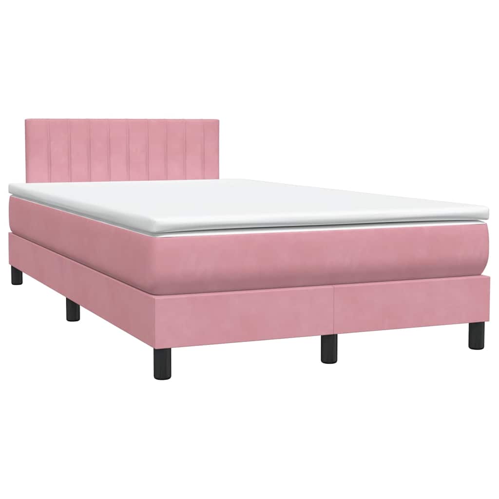 Sommier à lattes de lit avec matelas et LED rose 120x210 cm velours - XIOS