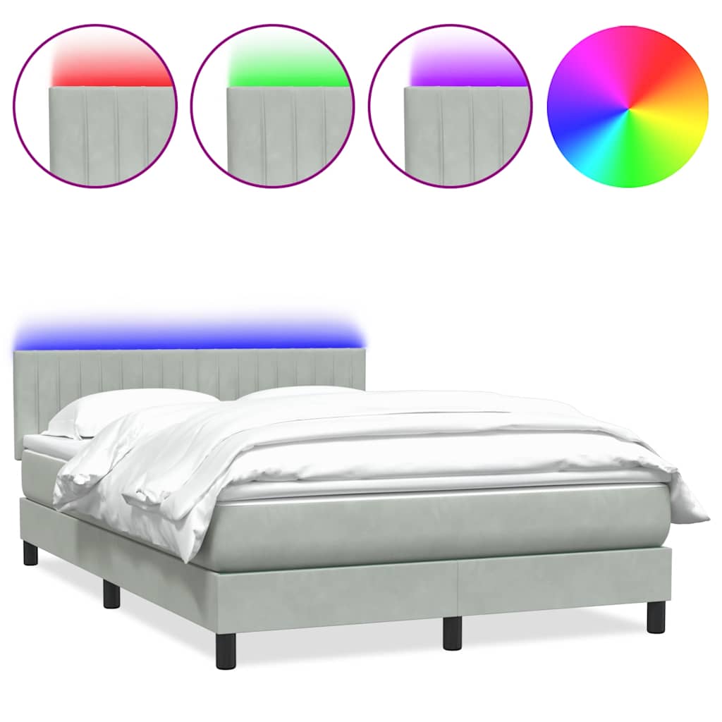 Sommier à lattes de lit et matelas et LED gris clair 160x210cm velours - XIOS