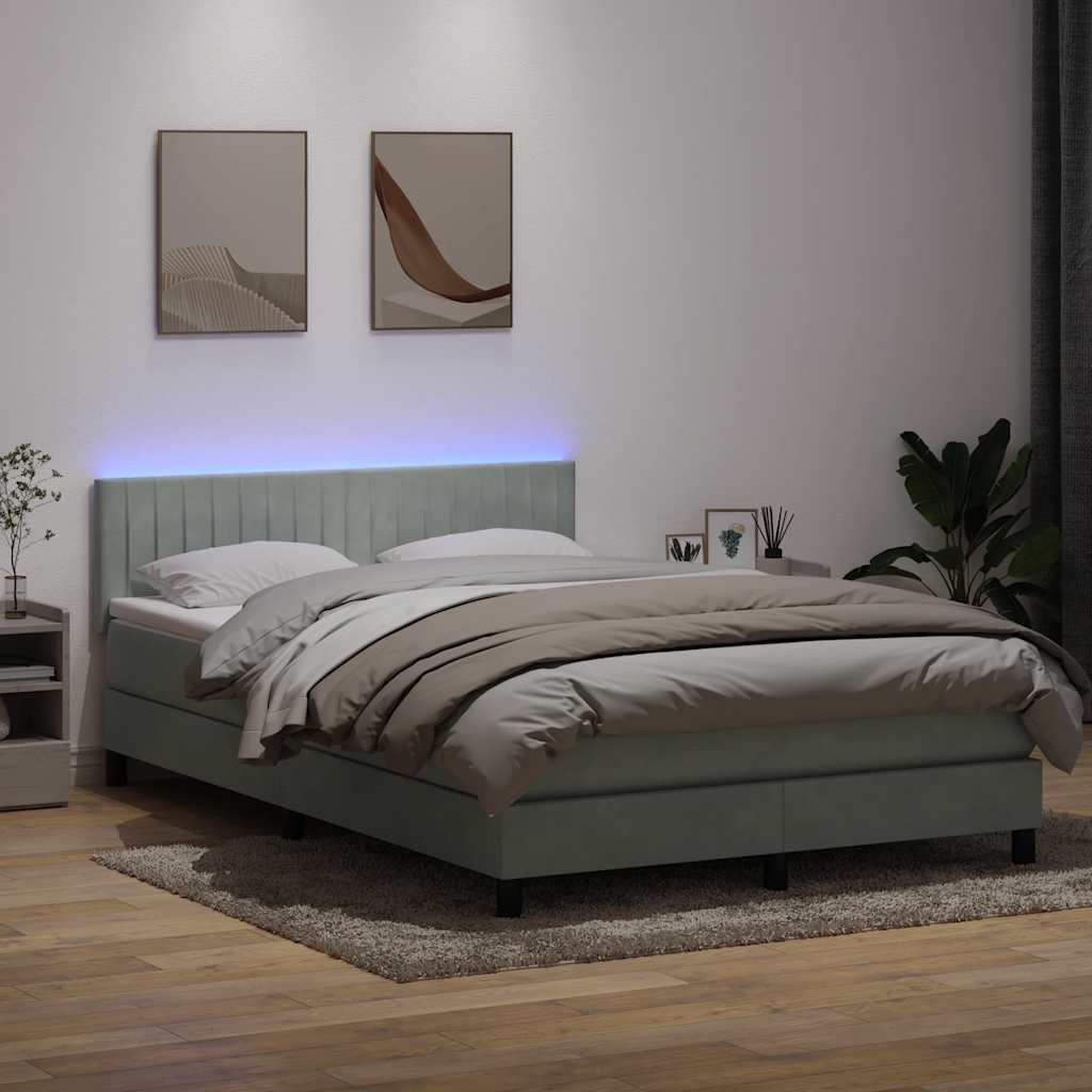 Sommier à lattes de lit et matelas et LED gris clair 160x210cm velours - XIOS