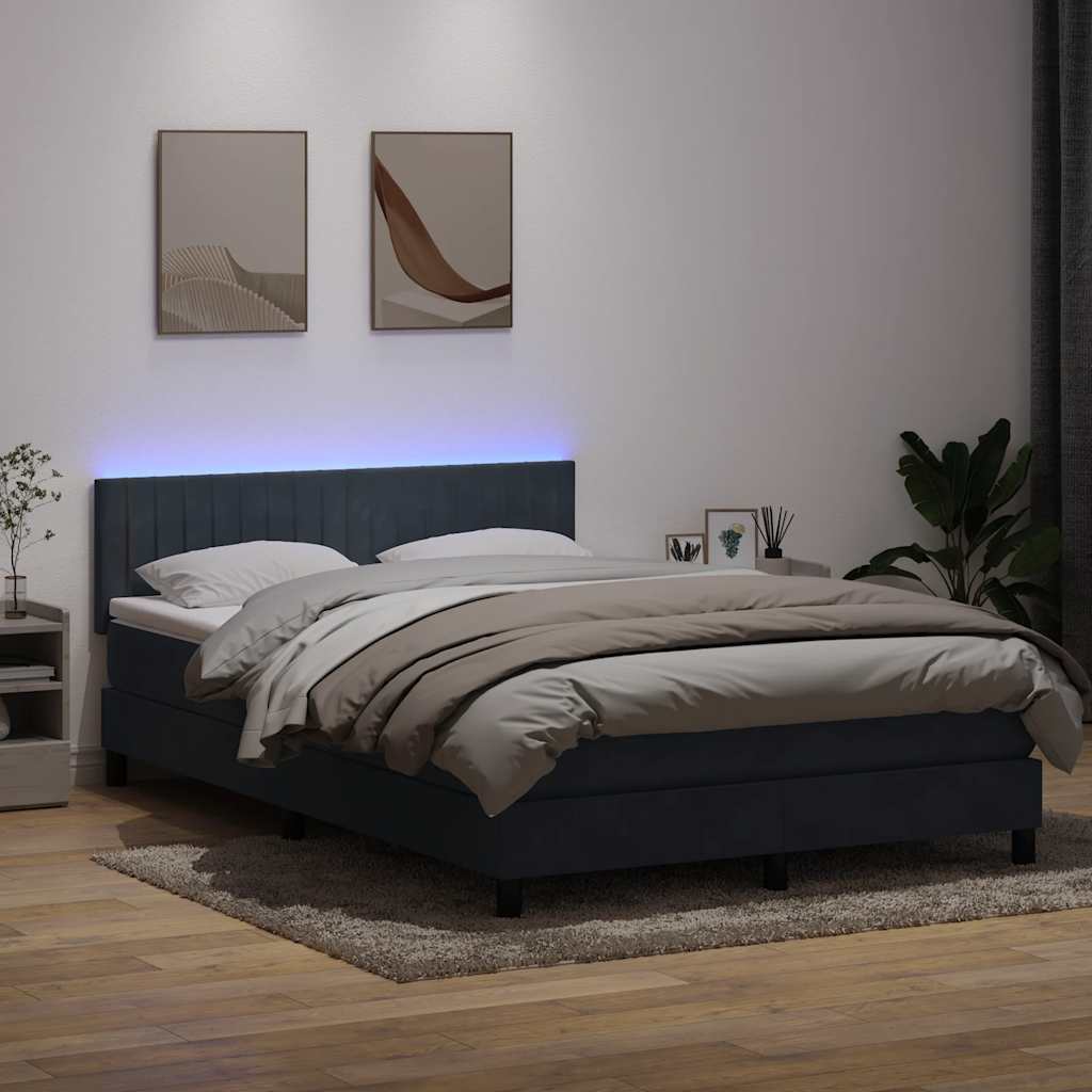 Sommier à lattes de lit et matelas et LED gris foncé 160x210cm velours - XIOS