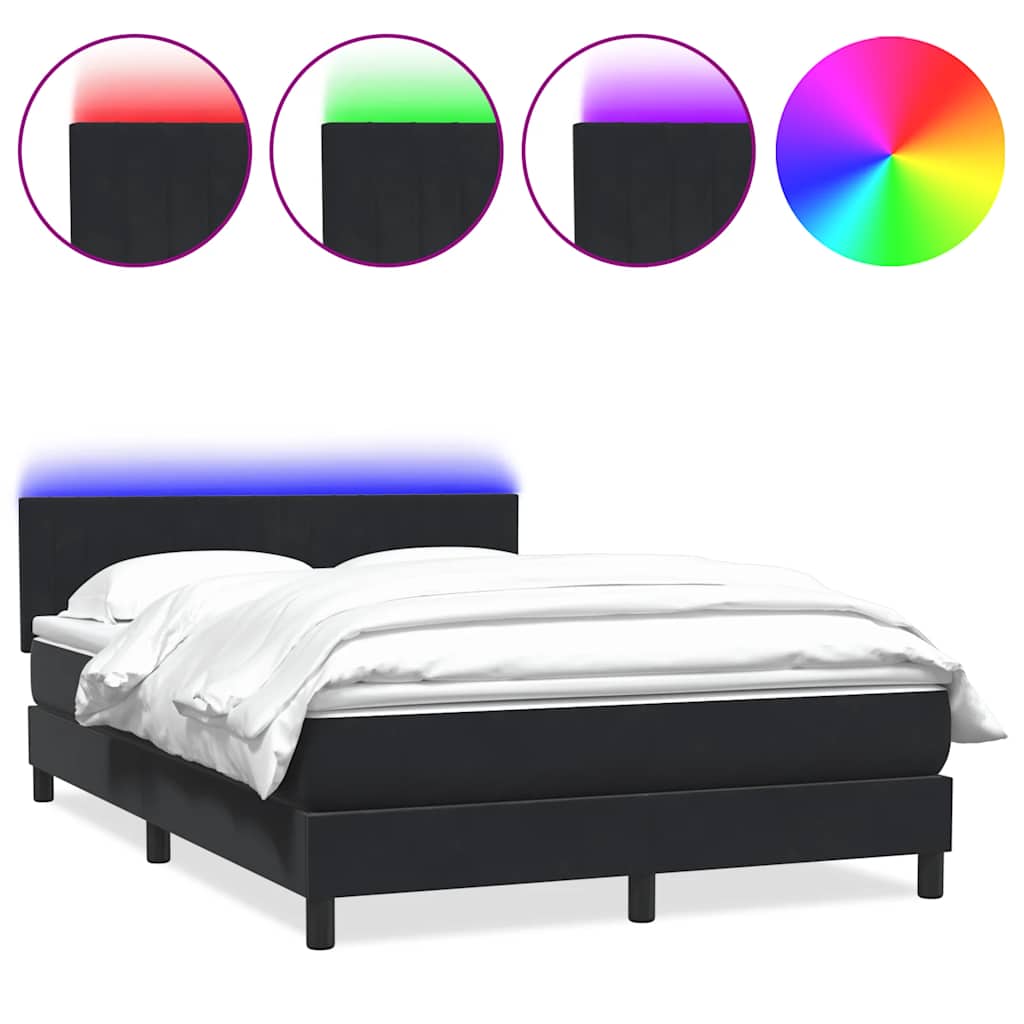 Sommier à lattes de lit avec matelas et LED noir 160x210 cm velours - XIOS