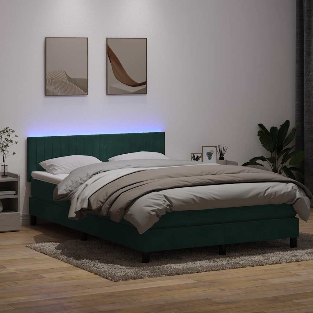 Sommier à lattes de lit et matelas et LED vert foncé 160x210cm velours - XIOS