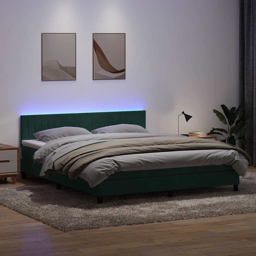 Sommier à lattes de lit et matelas et LED vert foncé 180x210cm velours - XIOS