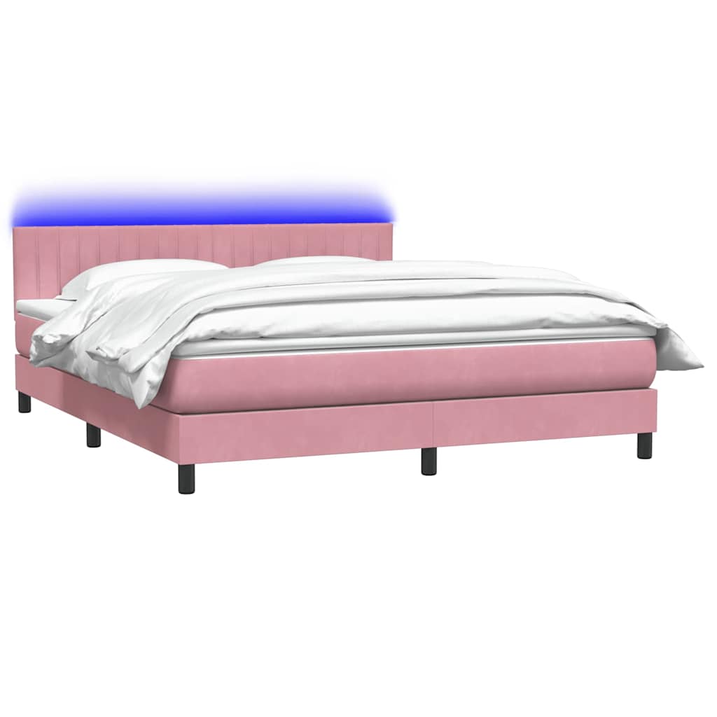 Sommier à lattes de lit avec matelas et LED rose 180x210 cm velours - XIOS