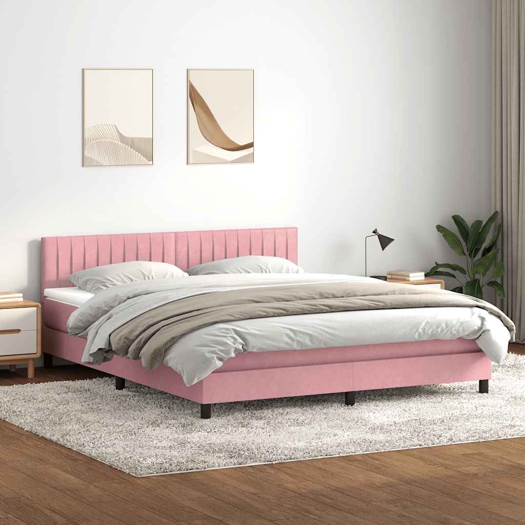 Sommier à lattes de lit avec matelas et LED rose 180x210 cm velours - XIOS