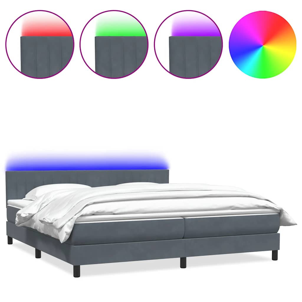 Sommier à lattes de lit et matelas et LED gris foncé 200x210cm velours - XIOS