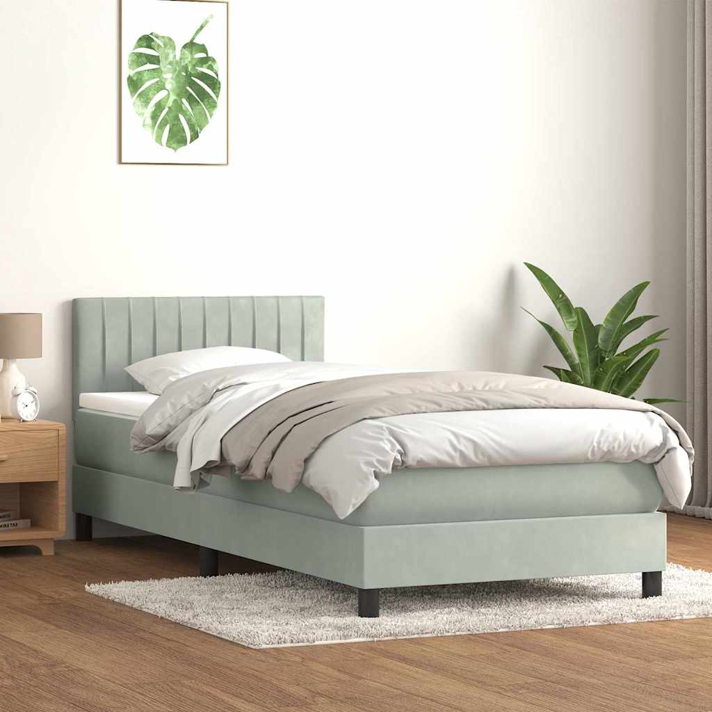 Sommier à lattes de lit et matelas et LED gris clair 90x220 cm velours - XIOS