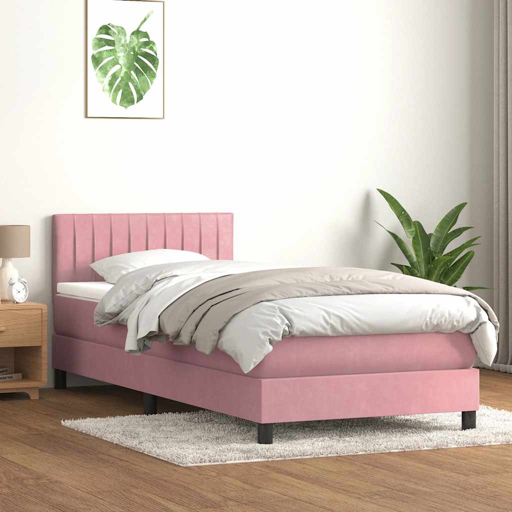 Sommier à lattes de lit avec matelas et LED rose 90x220 cm velours - XIOS