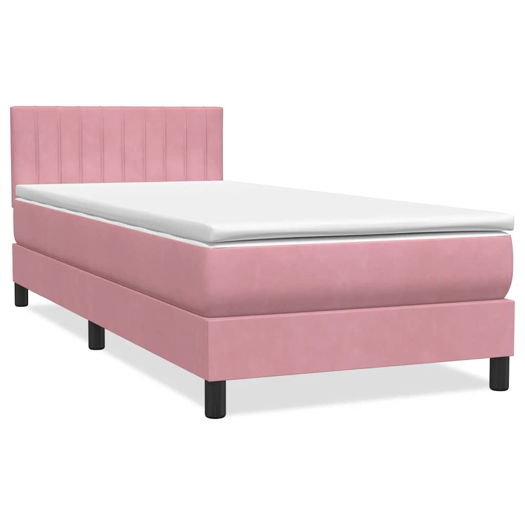 Sommier à lattes de lit avec matelas et LED rose 100x220 cm velours - XIOS