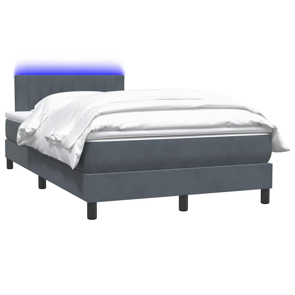 Sommier à lattes de lit et matelas et LED gris foncé 120x220cm velours - XIOS